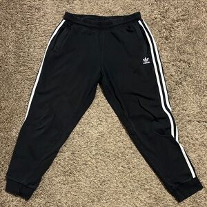 Adidas Black Joggers with White Stripes